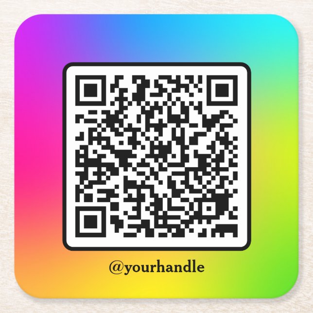 Social Media Square QR Code Gradient Custom Paper Coaster (Front)