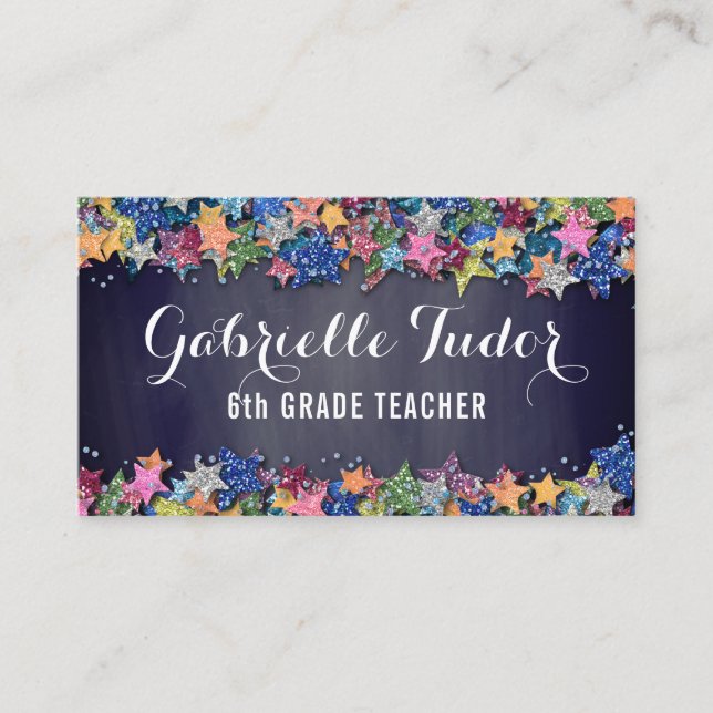 Social Media | Stars Chalkboard Teacher Business Card (Front)