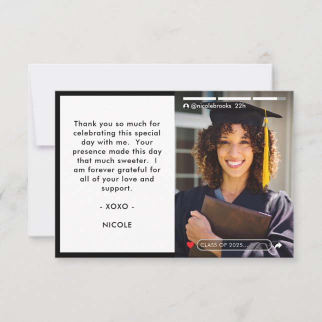 Social Media Story Post Photo Graduation Thank You Card (Front)