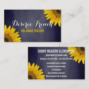 Social Media   Sunflowers Chalkboard Teacher Business Card