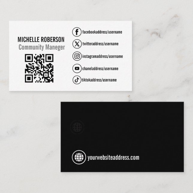 Social media symbols qr code business card (Front/Back)