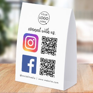 Social Media Table Tent   QR Paper Tabletop Sign