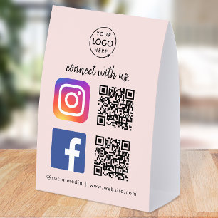 Social Media Table Tent   QR Paper Tabletop Sign