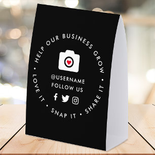 Social Media Table Tent Sign   Love Snap Share It