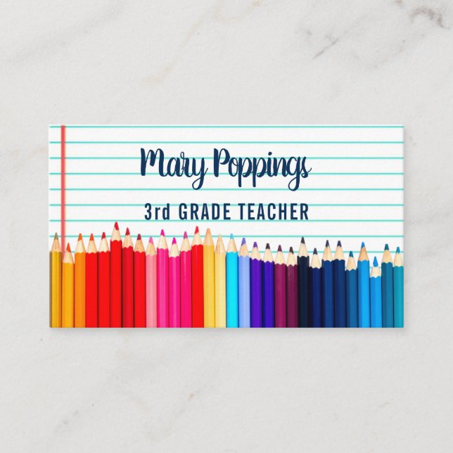 Social Media | Teacher Pencils Paper Business Card (Front)