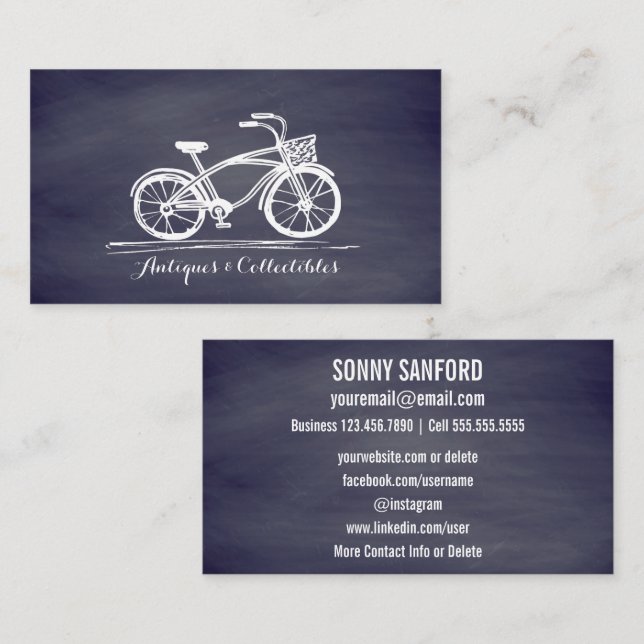 Social Media Vintage Bicycle Antiques Chalkboard Business Card (Front/Back)