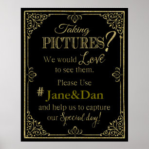 social media wedding sign elegant gold glitter