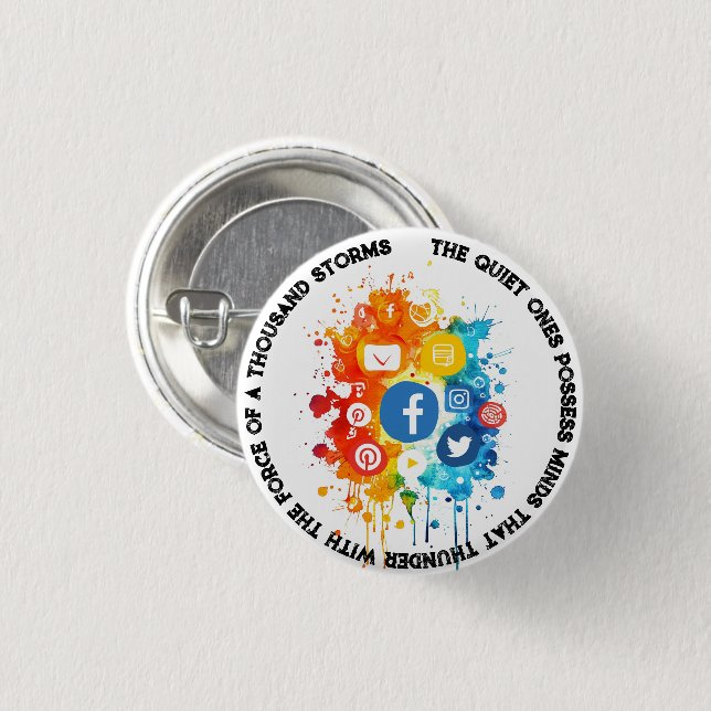 Social Network Icons I Quote Silence and Mind 3 Cm Round Badge (Front & Back)