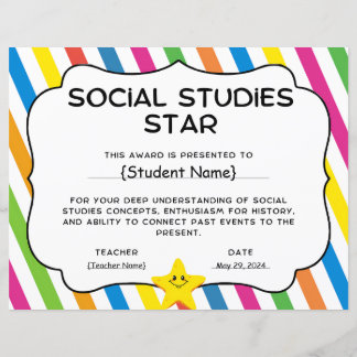 Social Studies Star Student Recognition Award