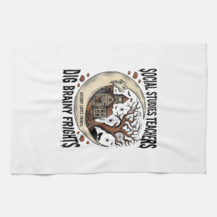 Social Studies Teacher Shirt Spooky Brainy Frights Tea Towel
