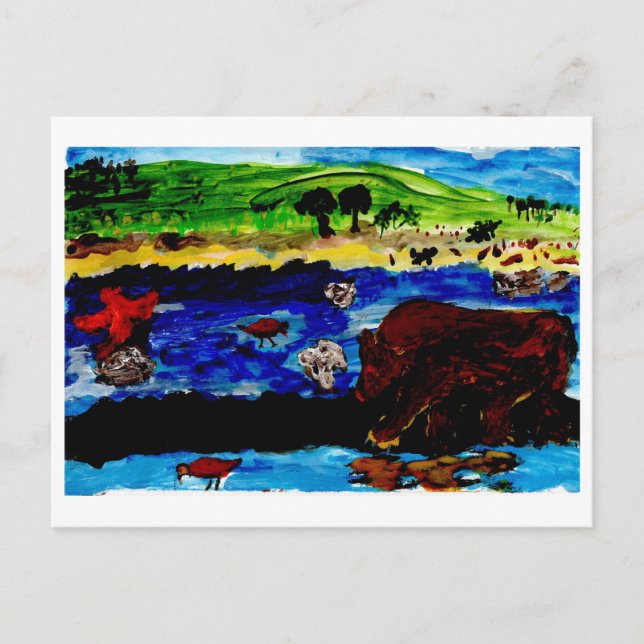 Social watering hole with bear postcard (Front)