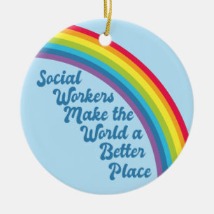 Social Work Inspirational Quote Rainbow Blue Ceramic Tree Decoration