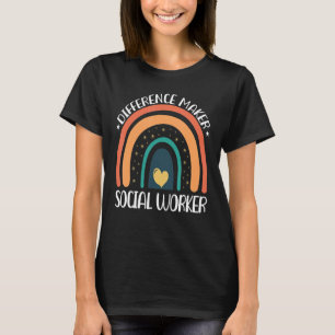 Social Worker Are Difference Maker Rainbow Retro T-Shirt
