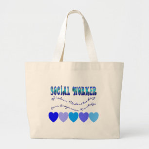 Social Worker BLUE HEARTS Large Tote Bag