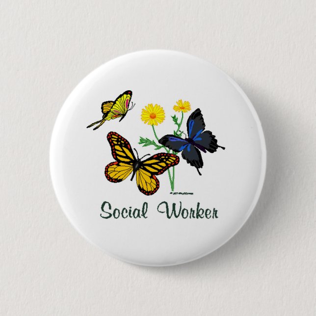 Social Worker Butterflies 6 Cm Round Badge (Front)