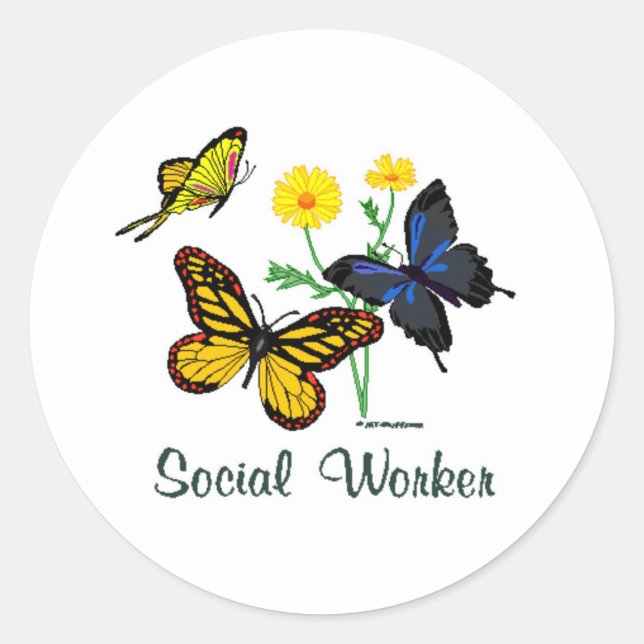 Social Worker Butterflies Classic Round Sticker (Front)