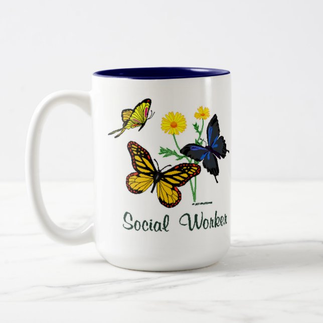Social Worker Butterflies Two-Tone Coffee Mug (Left)