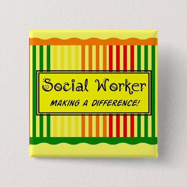Social Worker Citrus Stripes 15 Cm Square Badge (Front)