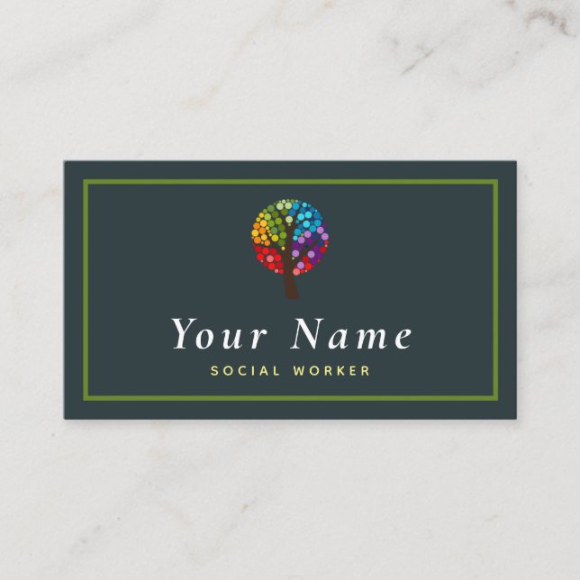 Social Worker Colourful Tree Forest Nature Modern Business Card (Front)