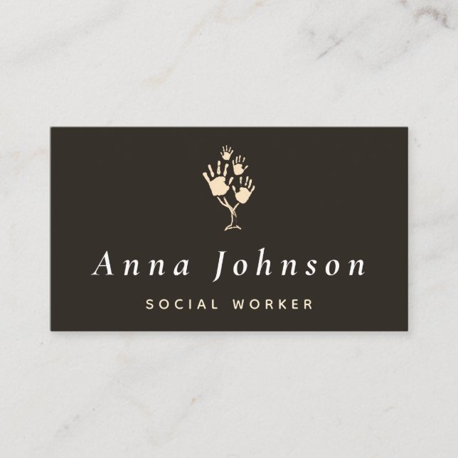 Social Worker Counsellor Therapist Hands Tree Grey Business Card (Front)