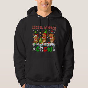 Social Worker Crew Three Santa Elf Reindeers Xmas Hoodie