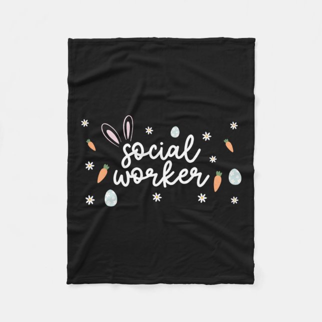 Social Worker Easter School Social Work Bunny Eggs Fleece Blanket (Front)