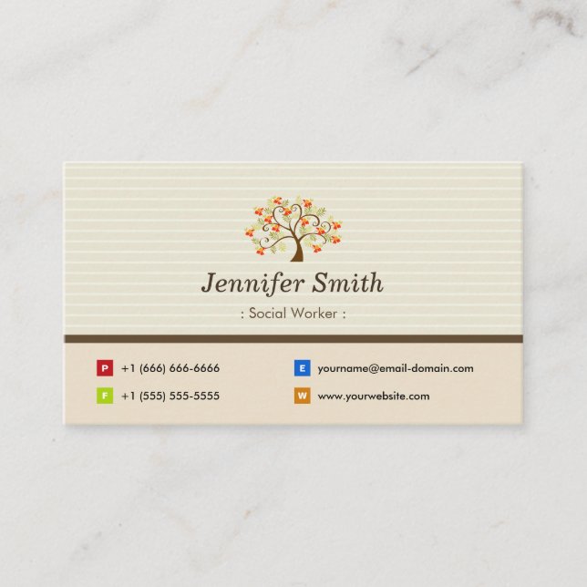 Social Worker - Elegant Tree Symbol Business Card (Front)