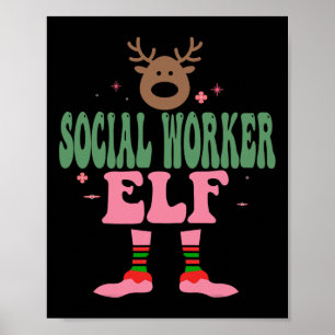 Social Worker Elf Xmas Family Group Christmas Part Poster