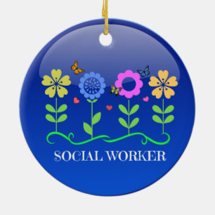 Social Worker, floral design Ceramic Tree Decoration