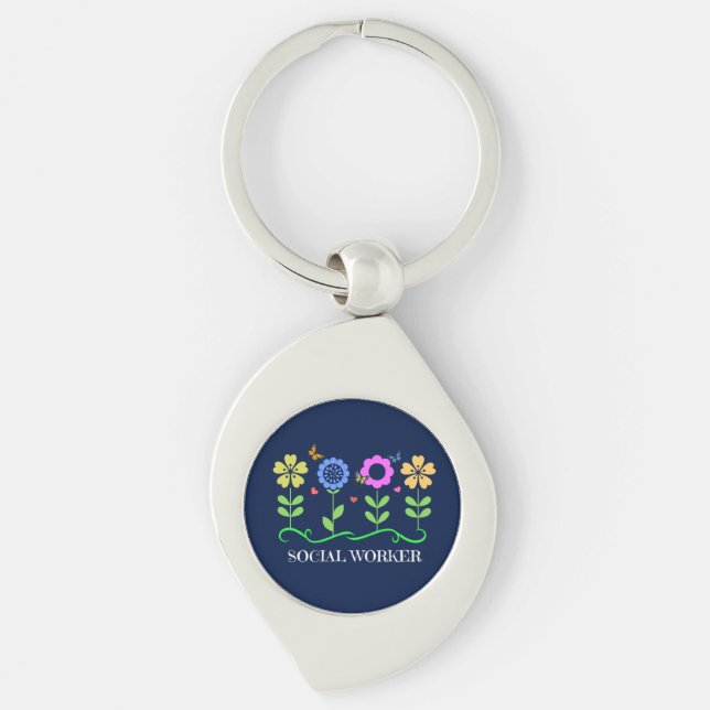 Social Worker...Flowers, Hearts, and Butterflies Key Ring (Front)