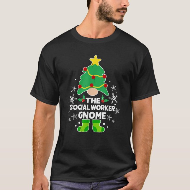 Social Worker Gnome Xmas Family Holiday Christmas  T-Shirt (Front)