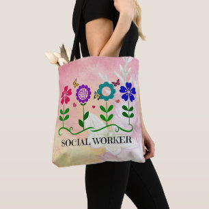 Social Worker, Graphic Flowers Design Tote Bag