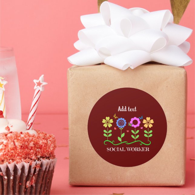 Social Worker, Graphic flowers, TEMPLATE, Classic Round Sticker (Party)