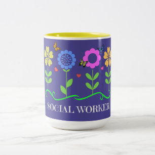 "Social Worker," Graphic Spring Flowers Two-Tone Coffee Mug