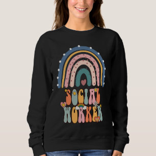 Social Worker Groovy Retro Vintage Rainbow Social Sweatshirt