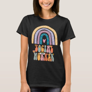 Social Worker Groovy Retro Vintage Rainbow Social  T-Shirt
