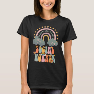 Social Worker Groovy Retro Vintage Rainbow Social T-Shirt
