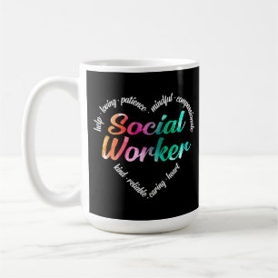 Social Worker Heart Word Cloud Watercolor Rainbow Coffee Mug