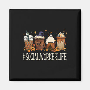 Social Worker Horror Fall Coffee Halloween Pumpkin Magnet
