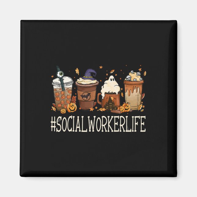 Social Worker Horror Fall Coffee Halloween Pumpkin Magnet (Front)
