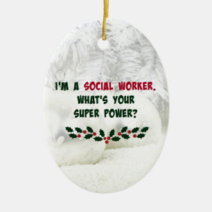 Social Worker Humour, Holiday Colours Ceramic Tree Decoration