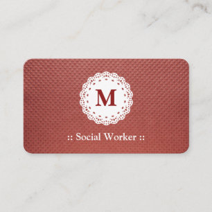 Social Worker Lace Monogram Maroon Business Card
