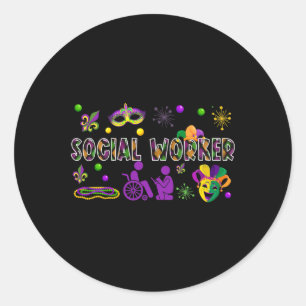 Social Worker Mardi Gras Masked Beads Symbols Coll Classic Round Sticker