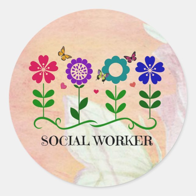 Social Worker, Pastel Springtime Design, Classic Round Sticker (Front)