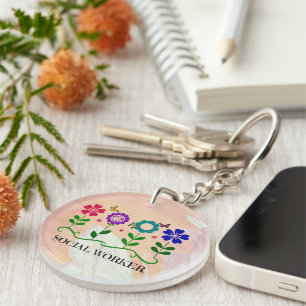Social Worker, Pastel Springtime Design, Key Ring