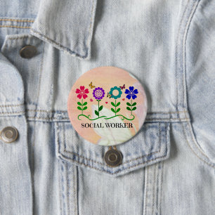 Social Worker, Pastel Springtime Design, Paper Pla 7.5 Cm Round Badge