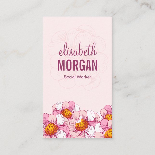 Social Worker - Pink Boutique Flowers Business Card (Front)
