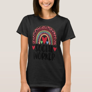 Social Worker Rainbow Women Leopard Rainbow Love T-Shirt
