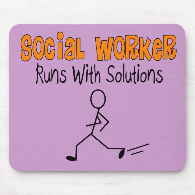 Social Worker "Runs with Solutions" Funny Gifts Mouse Mat (Front)