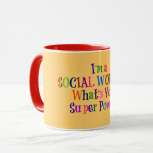 Social Worker Superhero, Colourful Text Mug